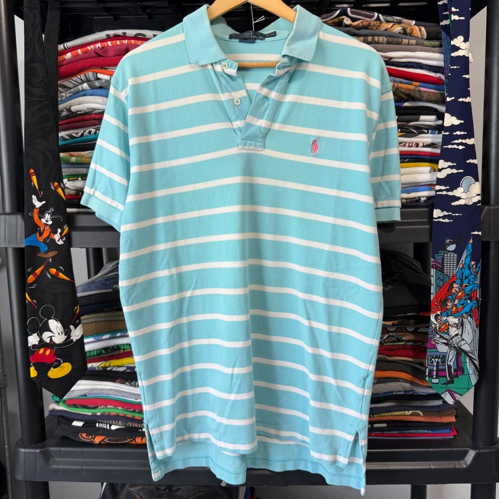 Vintage Blue Striped Polo Ralph Lauren Shirt Size Medium Light Marks